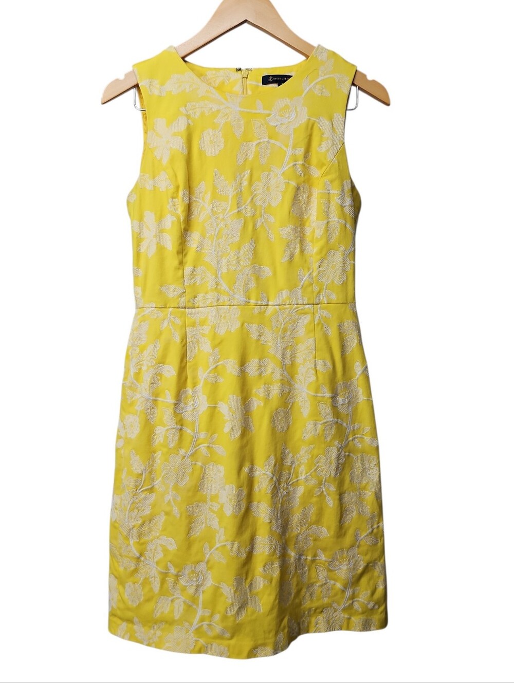 Brooks Brothers Midi Tank Yellow Dress w/ White Stitched Flowers Sz 8 Womens
